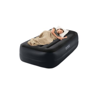 Intex 64122ND - Materasso Gonfiabile Dura-Beam Pillow Rest Raised Singolo, con Pompa Elettrica Incorporata, PVC, Nero, 99x191x42 cm