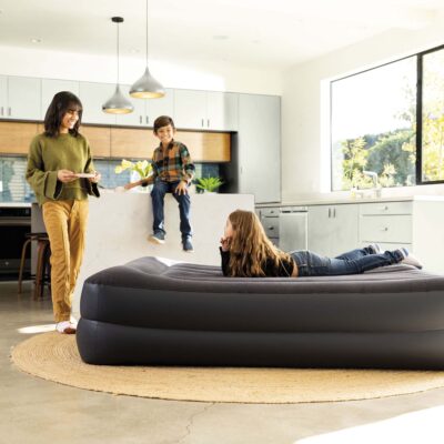 Intex 64124ND - Materasso Dura-Beam Pillow Rest Raised Matrimoniale, con Pompa Elettrica Incorporata, PVC, Nero, 152x203x42 cm