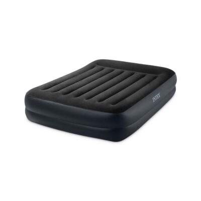 Intex 64124ND - Materasso Dura-Beam Pillow Rest Raised Matrimoniale, con Pompa Elettrica Incorporata, PVC, Nero, 152x203x42 cm