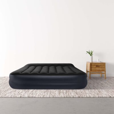 Intex 64124ND - Materasso Dura-Beam Pillow Rest Raised Matrimoniale, con Pompa Elettrica Incorporata, PVC, Nero, 152x203x42 cm