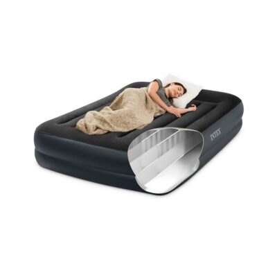Intex 64124ND - Materasso Dura-Beam Pillow Rest Raised Matrimoniale, con Pompa Elettrica Incorporata, PVC, Nero, 152x203x42 cm