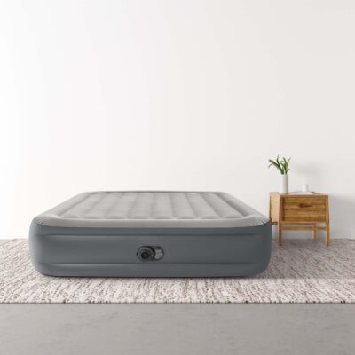 Intex 64126ND - Materasso Gonfiabile Dura-Beam Essential Rest Matrimoniale, con Pompa Elettrica Incorporata, PVC, Grigio, 152x203x46 cm
