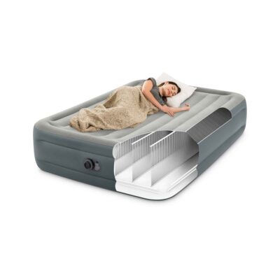 Intex 64126ND - Materasso Gonfiabile Dura-Beam Essential Rest Matrimoniale, con Pompa Elettrica Incorporata, PVC, Grigio, 152x203x46 cm