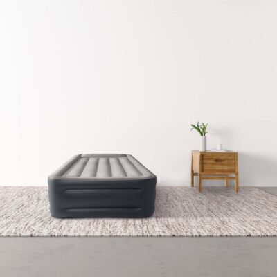 Intex 64132ND - Materasso Gonfiabile Dura-Beam Pillow Rest Deluxe Singolo, Bicolore, con Pompa Elettrica Incorporata, PVC, Grigio, 99x191x42 cm
