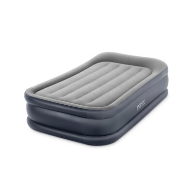 Intex 64132ND - Materasso Gonfiabile Dura-Beam Pillow Rest Deluxe Singolo, Bicolore, con Pompa Elettrica Incorporata, PVC, Grigio, 99x191x42 cm