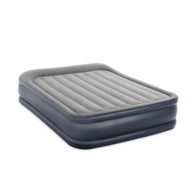 Intex 64136ND - Materasso Gonfiabile Dura-Beam Pillow Rest Deluxe Matrimoniale, Bicolore, con Pompa Elettrica Incorporata, PVC, Grigio, 152x203x42 cm
