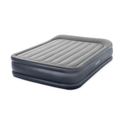Intex 64136ND - Materasso Gonfiabile Dura-Beam Pillow Rest Deluxe Matrimoniale, Bicolore, con Pompa Elettrica Incorporata, PVC, Grigio, 152x203x42 cm