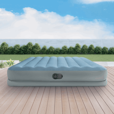 Intex 64159 - Materasso Gonfiabile Dura-Beam Mid-Rise Comfort Matrimoniale, con Pompa USB, PVC, Grigio e Azzurro, 152x203x36 cm