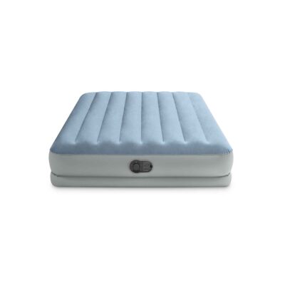 Intex 64159 - Materasso Gonfiabile Dura-Beam Mid-Rise Comfort Matrimoniale, con Pompa USB, PVC, Grigio e Azzurro, 152x203x36 cm