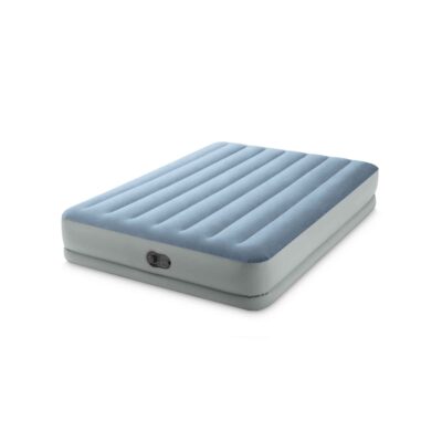 Intex 64159 - Materasso Gonfiabile Dura-Beam Mid-Rise Comfort Matrimoniale, con Pompa USB, PVC, Grigio e Azzurro, 152x203x36 cm