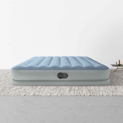 Intex 64159 - Materasso Gonfiabile Dura-Beam Mid-Rise Comfort Matrimoniale, con Pompa USB, PVC, Grigio e Azzurro, 152x203x36 cm