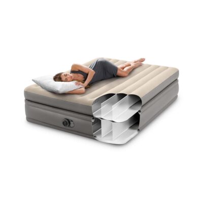 Intex 64164ND - Materasso Gonfiabile Dura-Beam Prime Comfort Matrimoniale, con Pompa Elettrica Incorporata, PVC, Multicolore, 152x203x51 cm