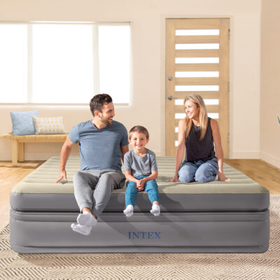 Intex 64164ND - Materasso Gonfiabile Dura-Beam Prime Comfort Matrimoniale, con Pompa Elettrica Incorporata, PVC, Multicolore, 152x203x51 cm