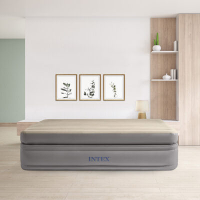 Intex 64164ND - Materasso Gonfiabile Dura-Beam Prime Comfort Matrimoniale, con Pompa Elettrica Incorporata, PVC, Multicolore, 152x203x51 cm