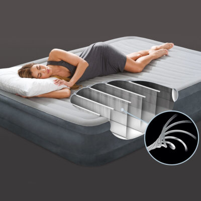 Intex 64418ND - Materasso Gonfiabile Dura-Beam Comfort Plush Hise Rise Matrimoniale, con Pompa Elettrica Incorporata, PVC, Grigio, 152x203x56 cm