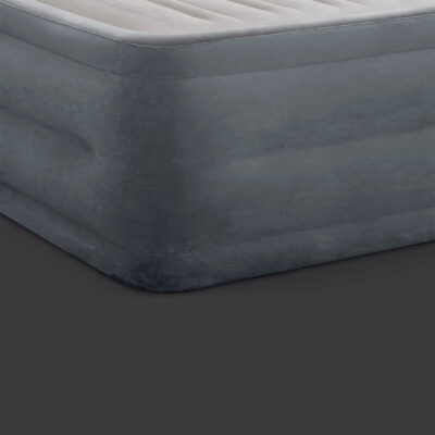 Intex 64418ND - Materasso Gonfiabile Dura-Beam Comfort Plush Hise Rise Matrimoniale, con Pompa Elettrica Incorporata, PVC, Grigio, 152x203x56 cm
