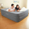 Intex 64418ND - Materasso Gonfiabile Dura-Beam Comfort Plush Hise Rise Matrimoniale, con Pompa Elettrica Incorporata, PVC, Grigio, 152x203x56 cm