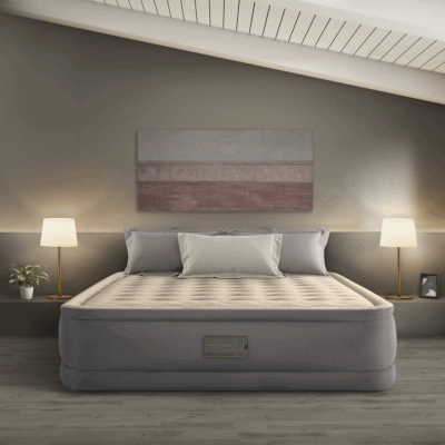 Intex 64926ND - Materasso Gonfiabile Dura-Beam PremAire II Matrimoniale, con Pompa Elettrica e USB, PVC, Multicolore, 152x203x46 cm