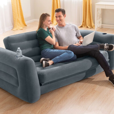 Intex 66552NP - Divano Letto Gonfiabile, 2 posti, Vinile, Grigio Scuro, 203x224x66 cm