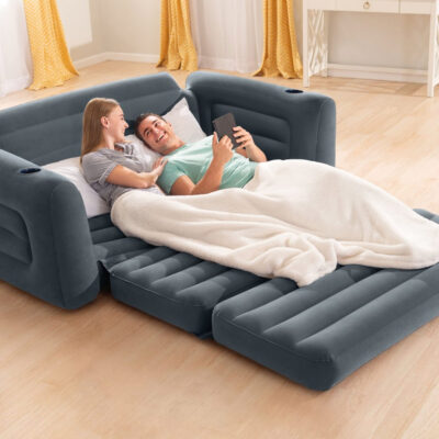 Intex 66552NP - Divano Letto Gonfiabile, 2 posti, Vinile, Grigio Scuro, 203x224x66 cm