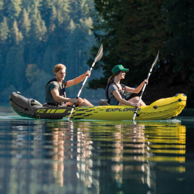 Intex 68307NP - Canoa Gonfiabile Explorer K2, 2 posti, con Accessori, PVC, Giallo, 312x91x51 cm