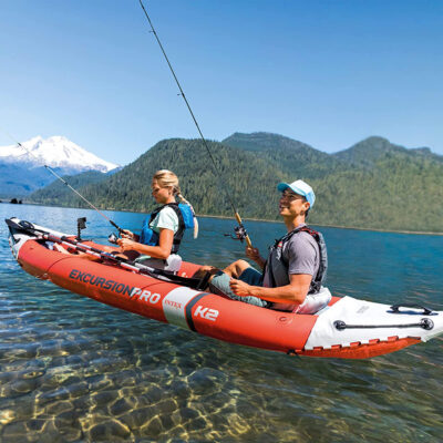 Intex 68309NP - Canoa Gonfiabile Excursion Pro K2, 2 posti, con Accessori, PVC, Rosso, 384x94x46 cm