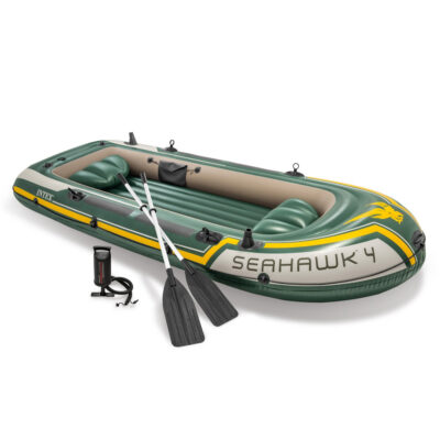 Intex 68351NP - Canotto Gonfiabile Seahawk 4, 4 posti, con Accessori, PVC, Multicolore, 351x145x48 cm