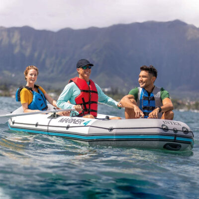 Intex 68376NP - Canotto Gonfiabile Mariner 4, 4 posti, con Accessori, PVC, Grigio, 328x145x48 cm