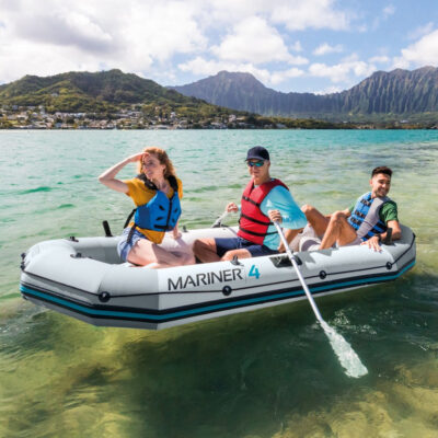Intex 68376NP - Canotto Gonfiabile Mariner 4, 4 posti, con Accessori, PVC, Grigio, 328x145x48 cm