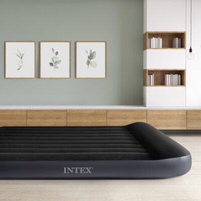 Intex 64148ND - Materasso Gonfiabile Dura-Beam Pillow Rest Piazza e Mezza, con Pompa Elettrica Incorporata, PVC, Nero, 137x191x25 cm