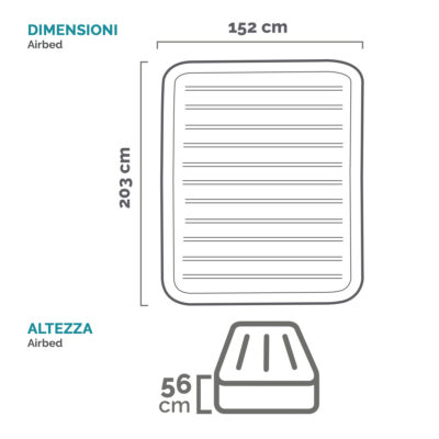 Intex 64418ND - Materasso Gonfiabile Dura-Beam Comfort Plush Hise Rise Matrimoniale, con Pompa Elettrica Incorporata, PVC, Grigio, 152x203x56 cm