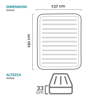 Intex 67768ND - Materasso Gonfiabile Dura-Beam Comfort Plush Piazza e Mezza con Pompa Elettrica Incorporata, PVC, Grigio, 137x191x33 cm