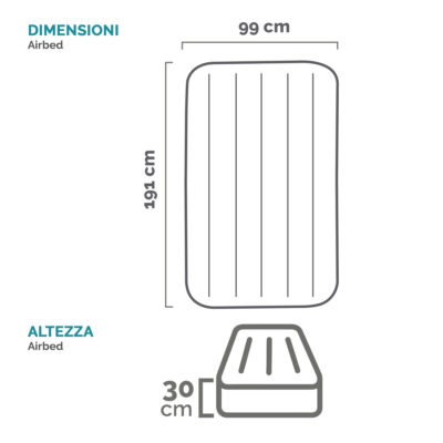 Intex 64116ND - Materasso Gonfiabile Dura-Beam Pillow Rest Mid-Rise Singolo, con Pompa Elettrica Incorporata, PVC, Grigio, 99x191x30 cm