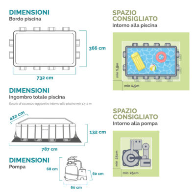 Intex 26368NP  Piscina Fuori Terra Ultra XTR Frame Rettangolare, Pompa Filtro 7900 Lh, Scaletta, Telo Base e Copertura, Kit Pulizia Deluxe e Set Volley, 31805 L, Acciaio e PVC, Grigio, 732x366x132 cm