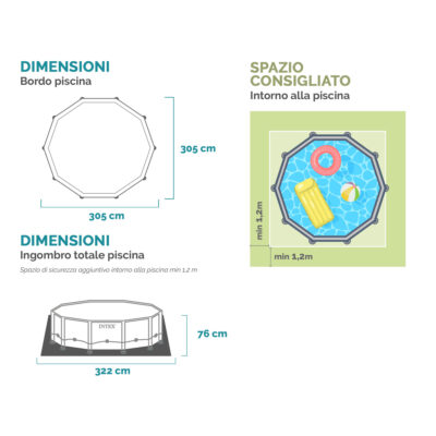 Intex 26700NP  Piscina Fuori Terra Prisma Frame Rotonda, 4485 L, Acciaio e PVC, Grigio, 305x76 cm