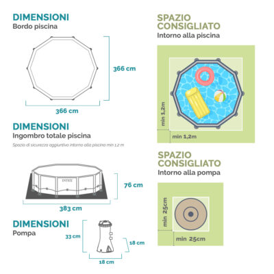 Intex 26712NP  Piscina Fuori Terra Prisma Frame Rotonda, Pompa Filtro 2006 Lh, 6503 L, Acciaio e PVC, Grigio, 366x76 cm