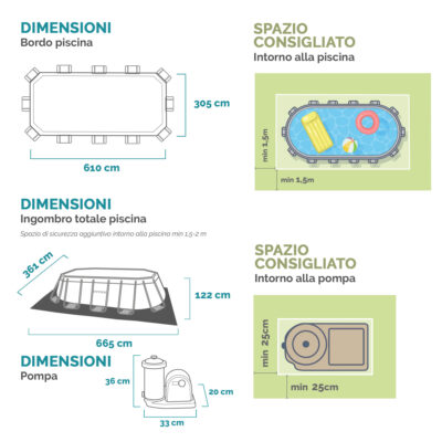 Intex 26798NP  Piscina Fuori Terra Prisma Frame Ovale, Pompa Filtro 5678 Lh, Scaletta, Telo Base e Copertura, 18202 L, Acciaio e PVC, Grigio, 610x305x122 cm