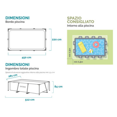 Intex 28273NP - Piscina Fuori Terra Rectangular Frame Rettangolare, 7127 L, Acciaio e PVC, Blu, 450x220x84 cm