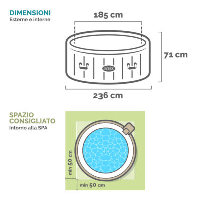 Intex 28412EX - PureSpa Vasca Idromassaggio Gonfiabile Bubble Massage, 8 posti, 170 Getti, Riscaldatore, PVC, Beige, 236x71 cm