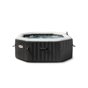 Intex 28458EX - PureSpa Vasca Idromassaggio Gonfiabile JetBubble Deluxe Ottagonale, 4 posti, 120 Getti, Riscaldatore, Nero, 201x71 cm