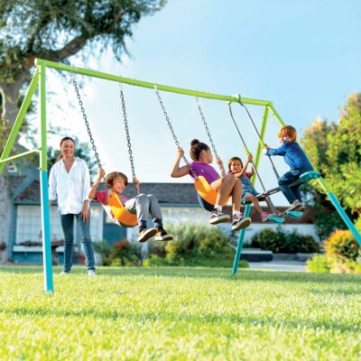 Intex 44121 - Altalena con Due Seggiolini e Dondolo, Acciaio, Verde e Azzurro, 343x249x203 cm