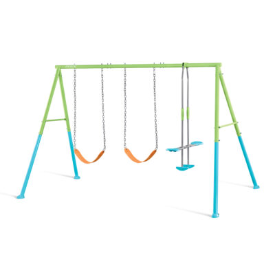 Intex 44121 - Altalena con Due Seggiolini e Dondolo, Acciaio, Verde e Azzurro, 343x249x203 cm
