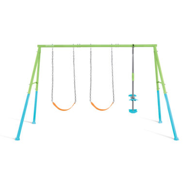 Intex 44121 - Altalena con Due Seggiolini e Dondolo, Acciaio, Verde e Azzurro, 343x249x203 cm