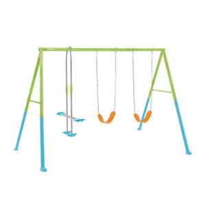 Intex 44121 - Altalena con Due Seggiolini e Dondolo, Acciaio, Verde e Azzurro, 343x249x203 cm
